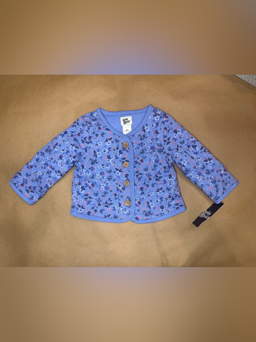Blue Floral Quilted Cardigan/Coat with Wooden Buttons